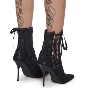 Black Lace-Up Heels Women's Black Lace Boots Black Shoes Size 8